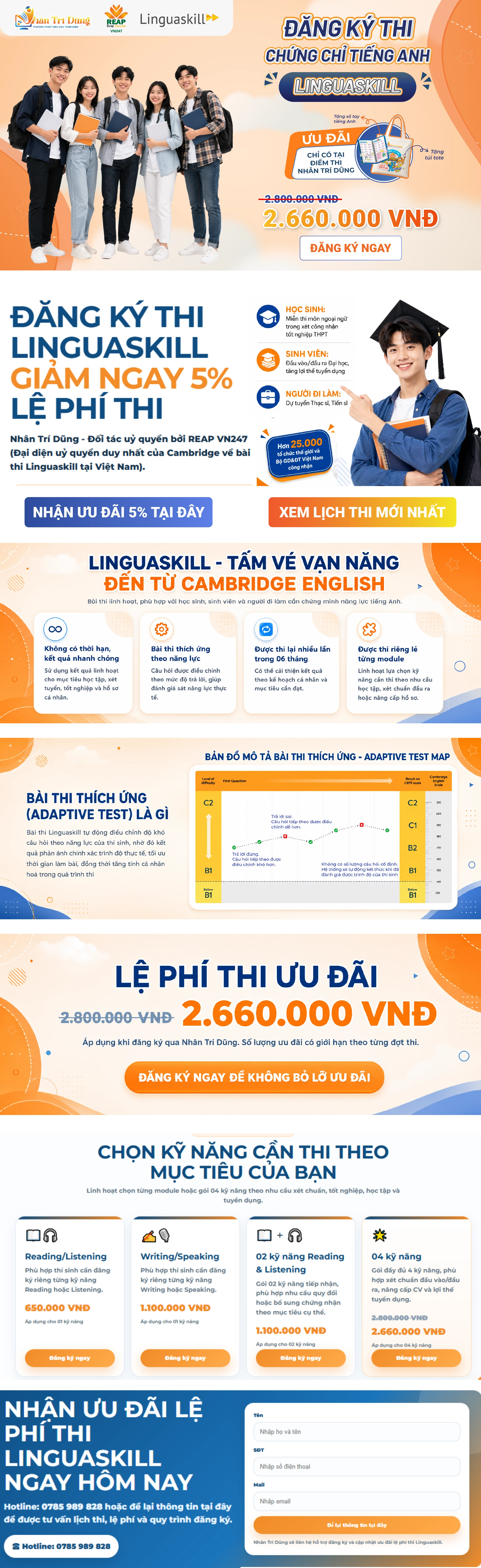 Landing page đăng ký thi Linguaskill tại Nhân Trí Dũng